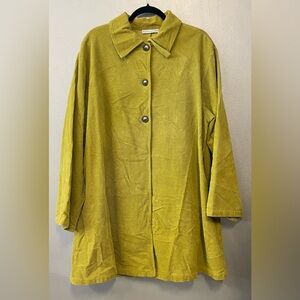 Bryn Walker Coat Sweater Peacoat Yellow Green Waffle Knit Corduroy Large L